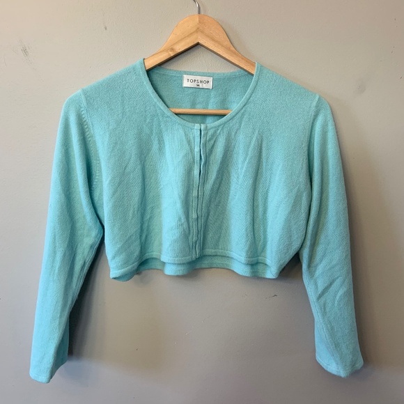 Vintage Topshop cropped teal cardigan - Picture 1 of 3